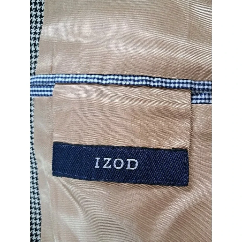 IZOD Sport Coat 42L Houndstooth‎ Pattern Silk Wool Blend Classic Fit 2 Button